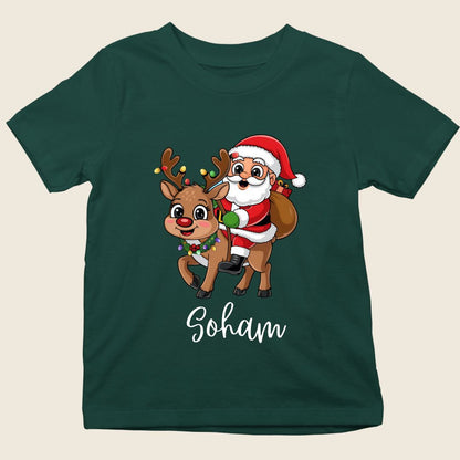Santa Claus with reindeer kids Christmas tee