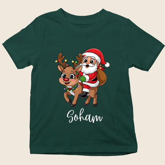 Santa Claus with reindeer kids Christmas tee