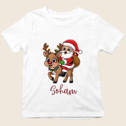 Santa Claus with reindeer kids Christmas tee